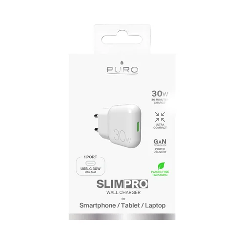 Puro SLIMPRO 30 W GaN USB-C įkroviklis, baltas image 3