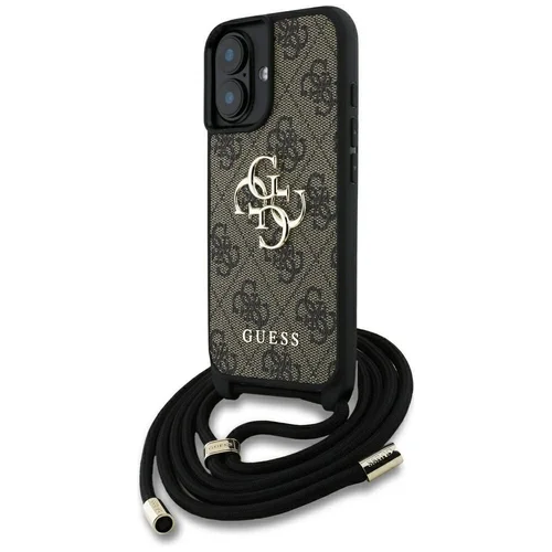 Guess 4G didelio logotipo dėklas iPhone 16, rudas, su dirželiu image 1