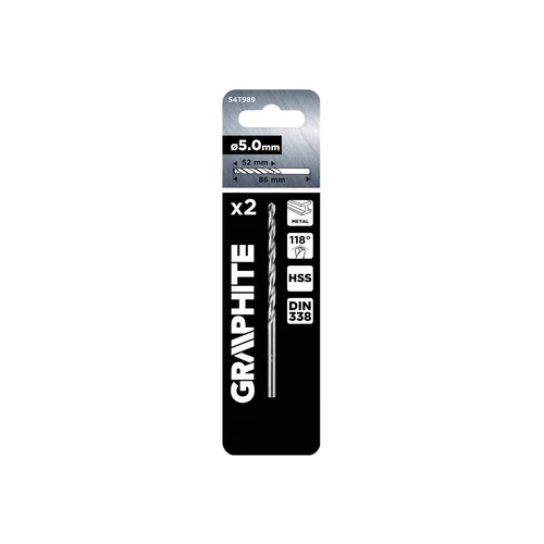 GRAPHITE HSS metalo grąžtai DIN 338, 5 mm, 2 vnt. image 2