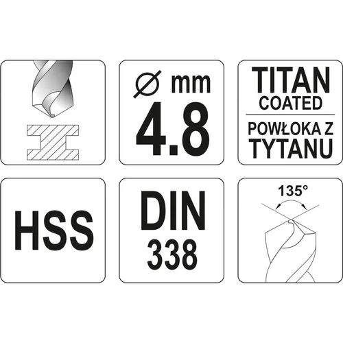 YATO YT-44645 grąžtas metalui 4,8 mm image 2