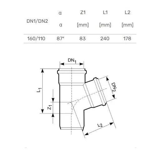 Magnaplast Lauko kanalizacijos trišakis Ø110/160 mm 87° image 2