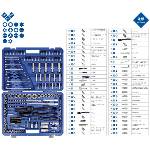 Brilliant Tools Galvučių komplektas 1/4", 3/8", 1/2", 216 vnt. image 2
