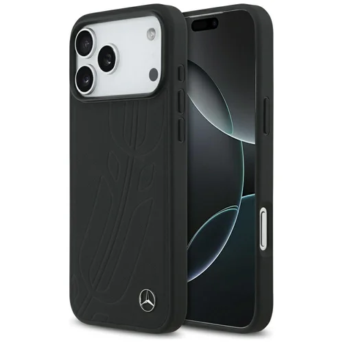 Mercedes-Benz Leather Large Laurel Leaf MagSafe dėklas iPhone 17 Pro Max, juodas image 1