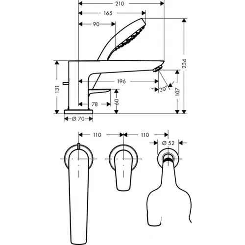Hansgrohe Talis E trijų dalių vonios maišytuvas 71731000 image 2