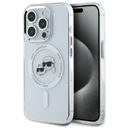 Karl Lagerfeld IML Metal Karl&Choupette Head MagSafe iPhone 15 Pro dėklas, baltas image 1