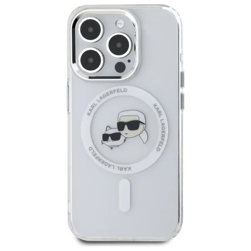 Karl Lagerfeld IML Metal Karl&Choupette Head MagSafe iPhone 15 Pro dėklas, baltas image 3
