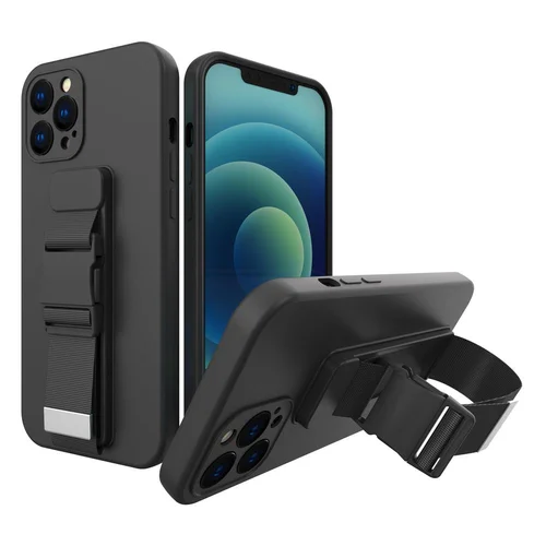 iPhone 12 mini juodas TPU dėklas su kaklo juosta image 1