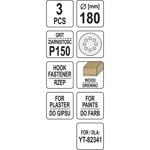 YATO YT-83465 Velcro šlifavimo popierius P150, 180 mm, 3 vnt. image 3