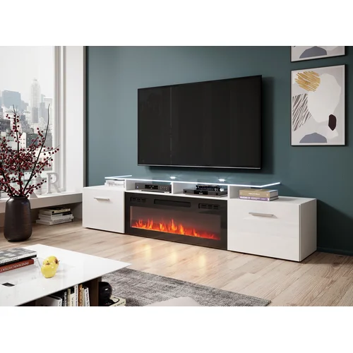 ROVA RTV spintelė su elektriniu židiniu 190 × 37 × 48 cm, balta image 3