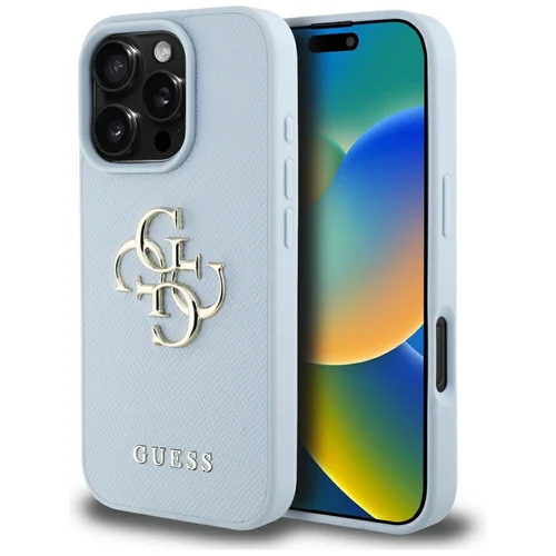 Guess Grained Big 4G Logo Small Classic Logo dėklas iPhone 16 Pro Max, mėlynas image 1