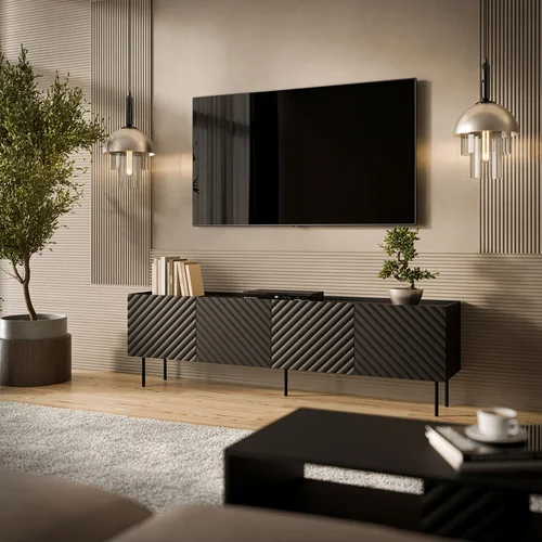 Cama LUCCA 4D televizoriaus spintelė 200 cm, juoda image 3
