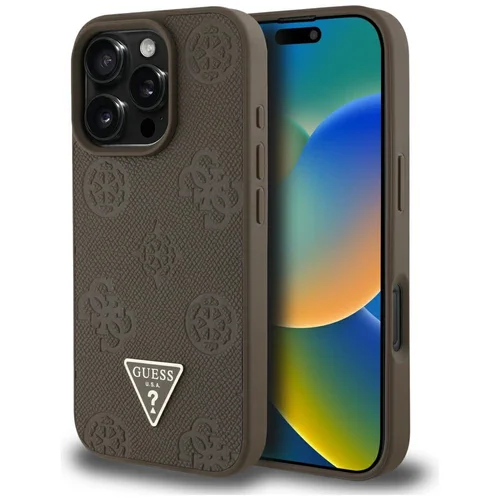 Guess Grained Hot Stamp Peony Triangle Logo MagSafe dėklas iPhone 16 Pro Max, rudas image 1