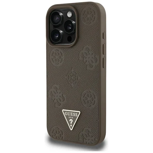 Guess Grained Hot Stamp Peony Triangle Logo MagSafe dėklas iPhone 16 Pro Max, rudas image 2
