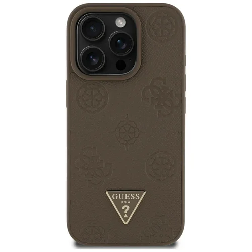 Guess Grained Hot Stamp Peony Triangle Logo MagSafe dėklas iPhone 16 Pro Max, rudas image 3