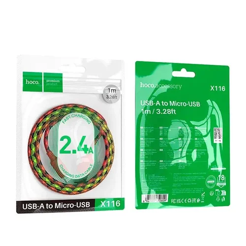 Hoco X116 USB-A–Micro USB kabelis, 1 m, raudonas image 3