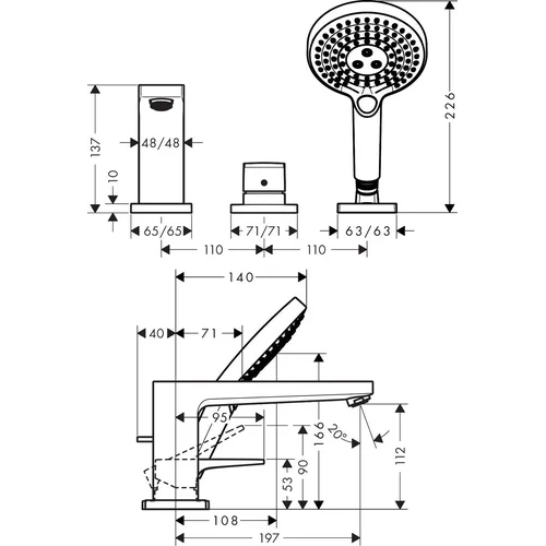Hansgrohe Metropol 32551000, 3 dalių vonios maišytuvas image 3