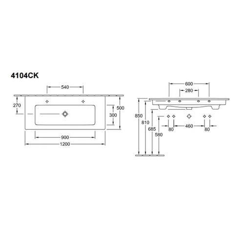 Villeroy&Boch Venticello 4104CK01 Praustuvas dviems maišytuvams image 2