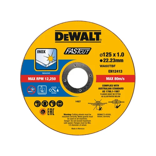DeWALT 125 x 1 mm Pjovimo diskelis, pjaunamui, x100 vnt. image 1