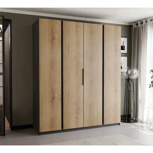 VERONA keturdurė spinta 200 cm, juoda / ąžuolas evoke image 2