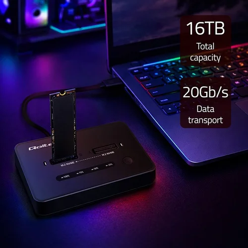 Qoltec 52366 M.2 NVMe SSD dokų stotis, 2 × 8 TB image 3