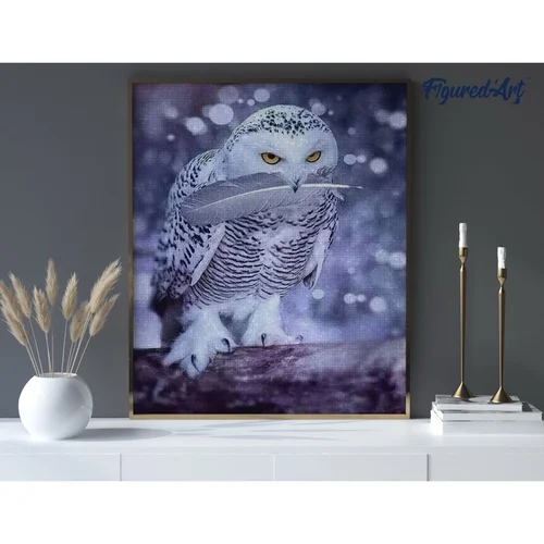 Figured'Art deimantinės mozaikos rinkinys „Pelėda su plunksna“, 40 × 50 cm image 2