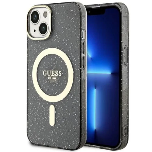Guess Blizgios Auksinės MagSafe dėklas iPhone 14, juodas image 1