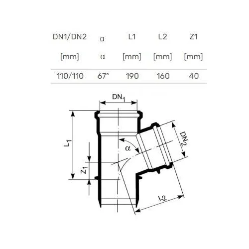 Magnaplast HTplus vidaus kanalizacijos trišakis, Ø 110 / 110 mm, 67° image 2