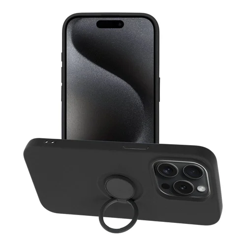 iPhone 15 Pro silikoninis dėklas su žiedu, juodas image 1