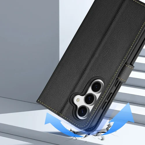 Dux Ducis Lawa odinis dėklas Samsung Galaxy S25+ su pinigine, juodas image 1