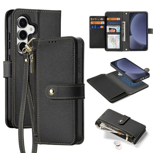 Dux Ducis Lawa odinis dėklas Samsung Galaxy S25+ su pinigine, juodas image 3