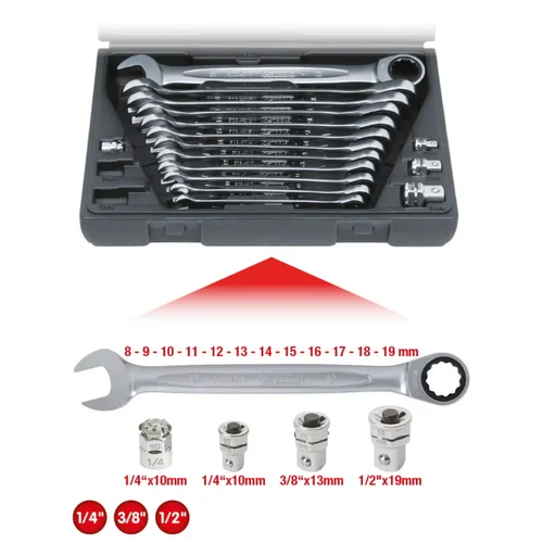 KS Tools kombinuotų terkšlinių raktų komplektas su adapteriais 16vnt image 3