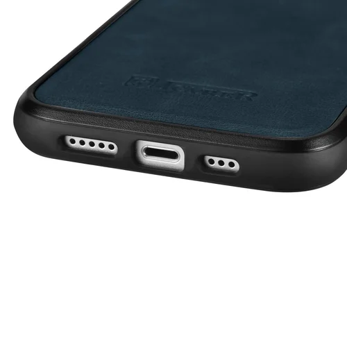 iCarer WMI14220717-BU natūralios odos dėklas iPhone 14, mėlynas image 3