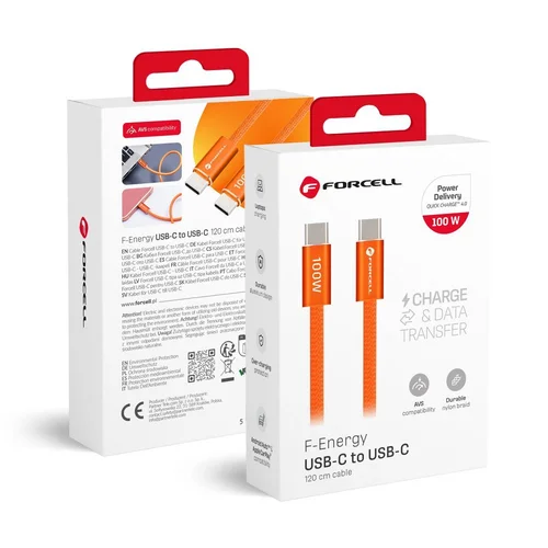 Forcell F-Energy CCFN23 USB-C laidas 1,2 m oranžinis image 1