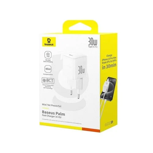 Baseus Palm 30 W USB-C sieninis įkroviklis, baltas image 1