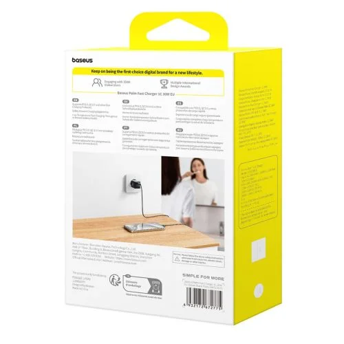 Baseus Palm 30 W USB-C sieninis įkroviklis, baltas image 2