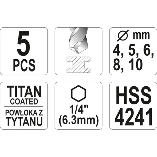 YATO YT-44700 Grąžtų rinkinys metalui 4-10 mm Hex 6.3 mm image 3