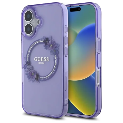 Guess IML Gėlių vainikas MagSafe dėklas iPhone 16, purpurinis image 1