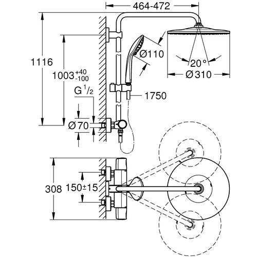 Grohe VITALIO JOY SYSTEM 310 Termostatinė dušo sistema 26400001 image 2