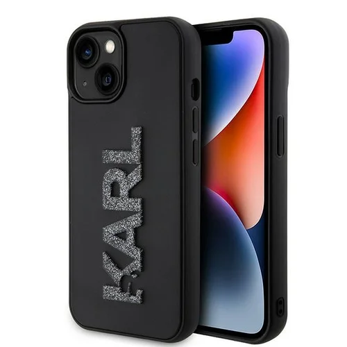 Karl Lagerfeld 3D blizgučių dėklas iPhone 15 Plus, juodas image 1