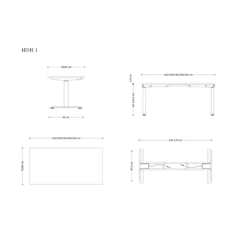 UNIQUE ACTIVE I elektrinis stalas 140 × 70 cm, juodas image 2