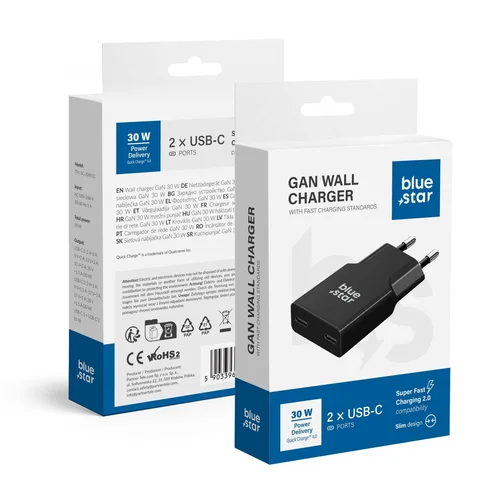 Blue Star Slim GaN 30 W įkroviklis, juodas image 1