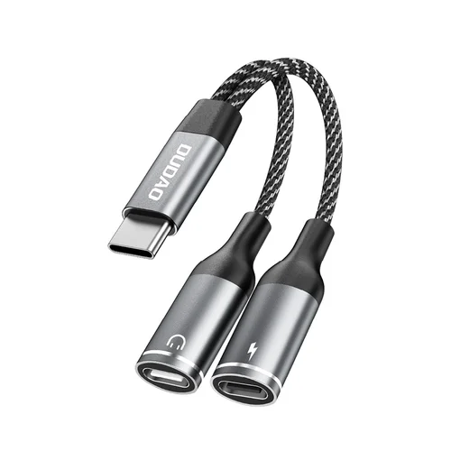Dudao L13C+ 2-in-1 USB-C adapteris, pilkas image 1