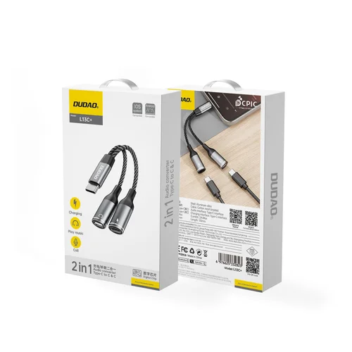 Dudao L13C+ 2-in-1 USB-C adapteris, pilkas image 2