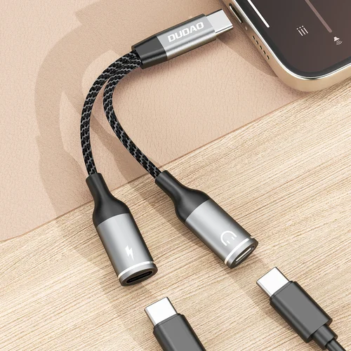Dudao L13C+ 2-in-1 USB-C adapteris, pilkas image 3