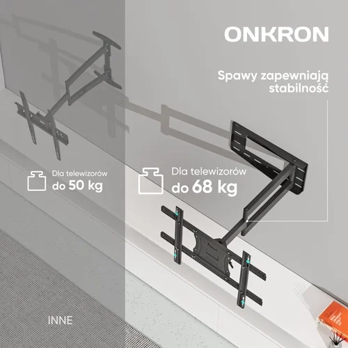 ONKRON pasukamas TV laikiklis 40–75 col., 68 kg, juodas image 3