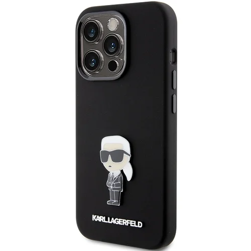Karl Lagerfeld Ikonik Metal Pin silikoninis dėklas iPhone 15 Pro, juodas image 1