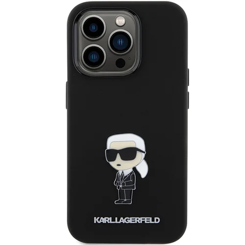 Karl Lagerfeld Ikonik Metal Pin silikoninis dėklas iPhone 15 Pro, juodas image 2