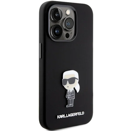 Karl Lagerfeld Ikonik Metal Pin silikoninis dėklas iPhone 15 Pro, juodas image 3