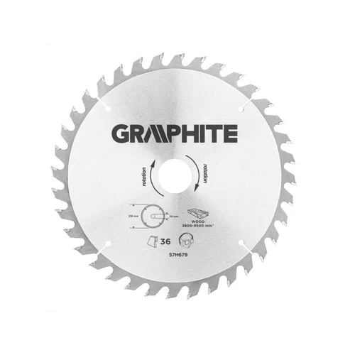 GRAPHITE Pjovimo diskas 216x30 mm, 36 dantų, medžiui image 1