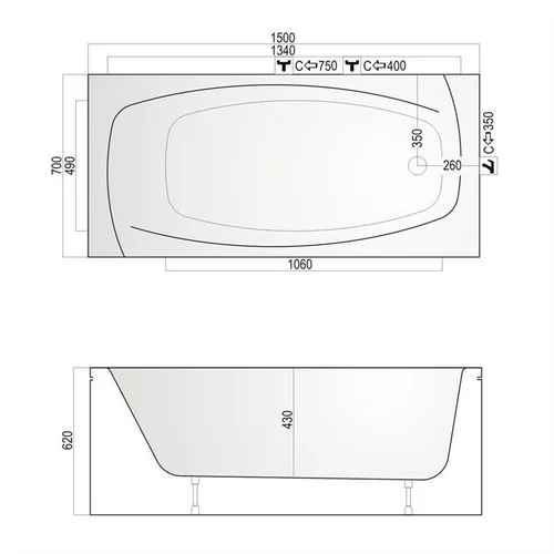 Kyma Lina vonia 150x70x62 cm, akrilas, stačiakampė image 3